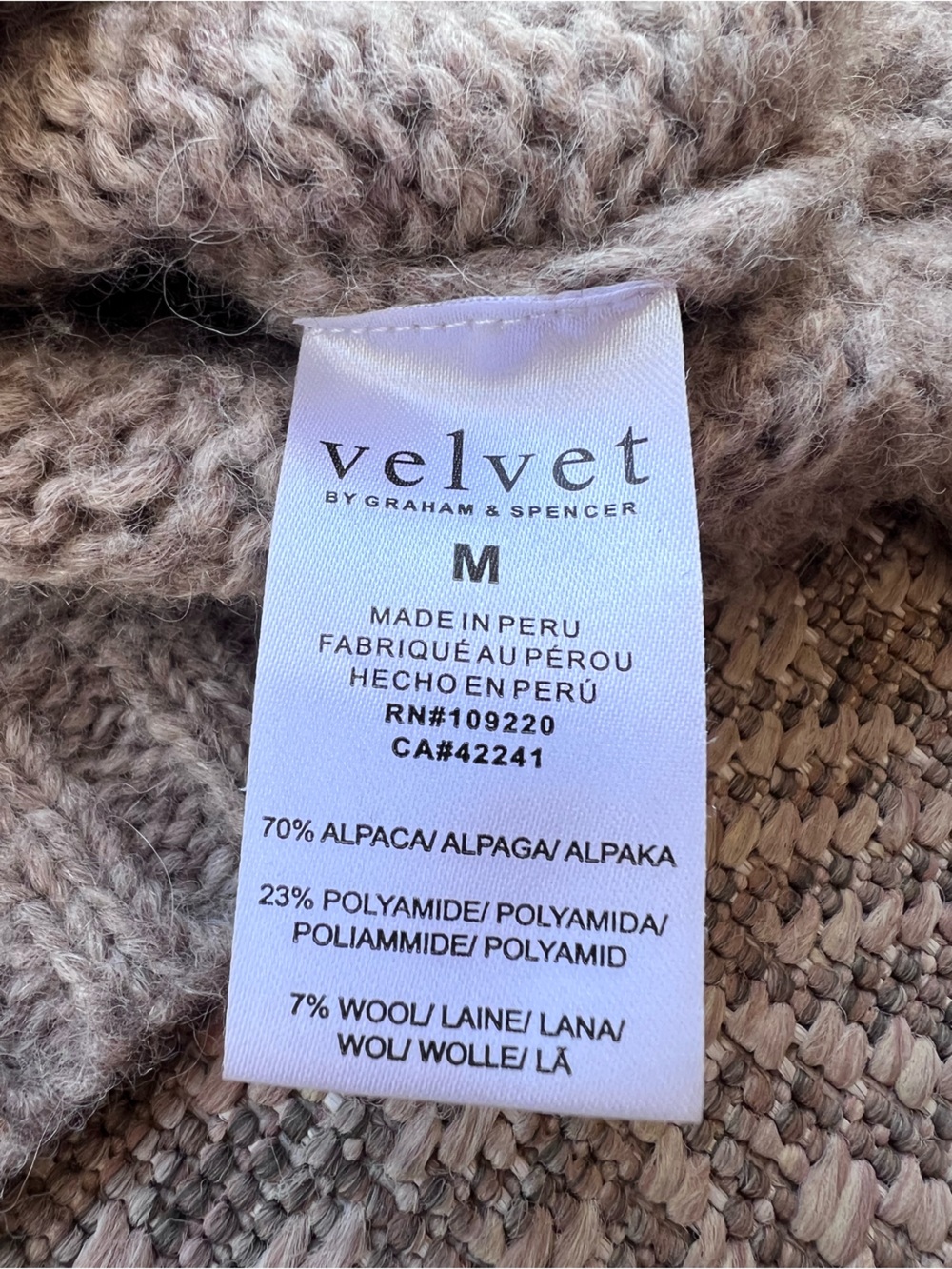 Velvet Graham Spencer Cardigan M Taupe Alpaca Wool Pointelle Cable Knit Peru - Picture 5 of 6